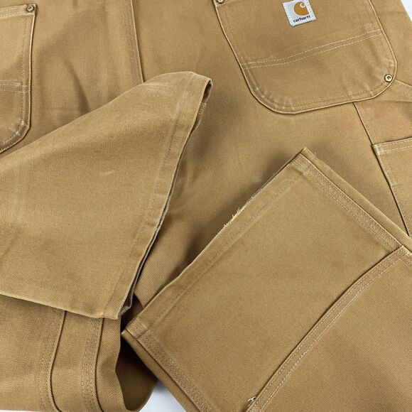 Mens Carhartt B01 BRN Dungaree Fit Brown Double Knee Work Pants Distressed - Picture 10 of 12